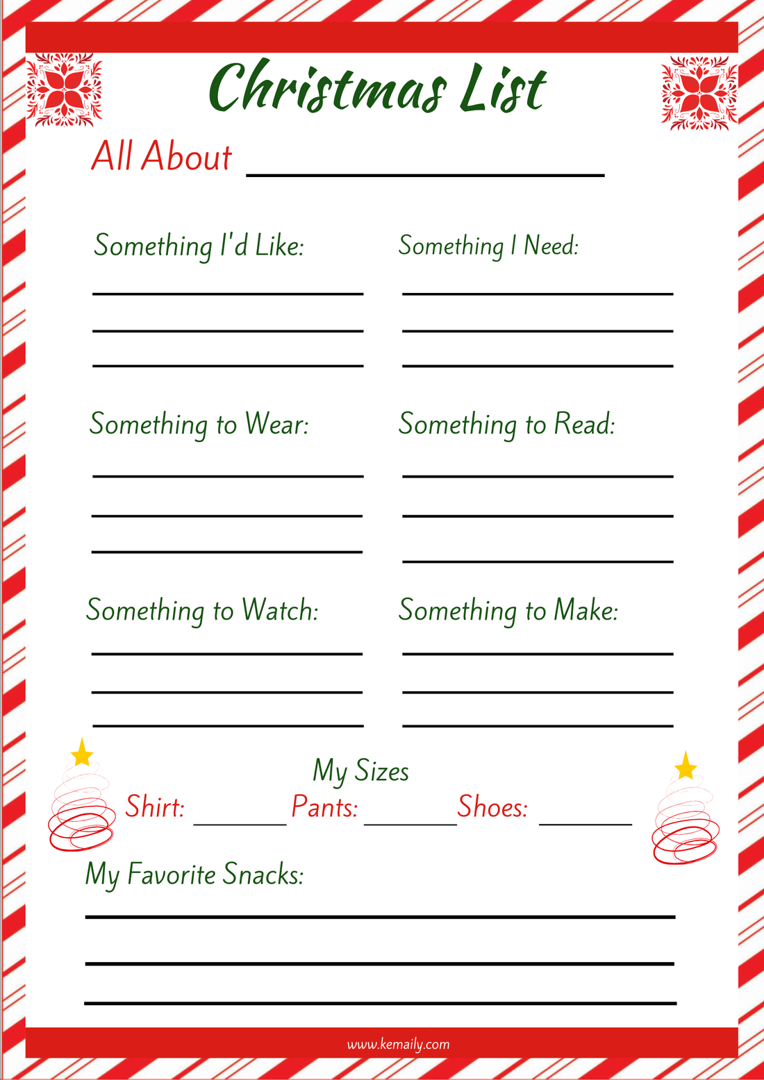 Kemaily Christmas Printable List