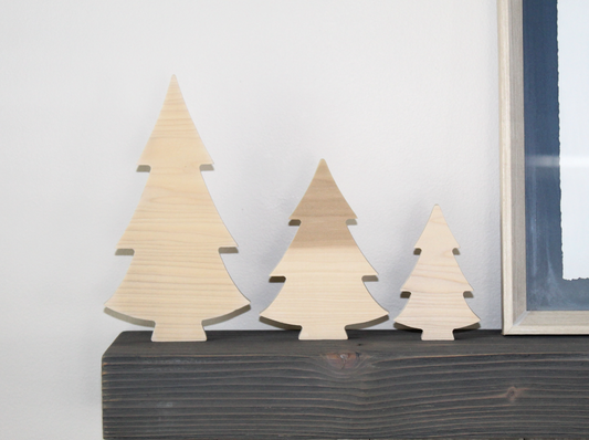 3 pack DIY Wooden Christmas Tree Cutouts - Unfinished Wood Decor