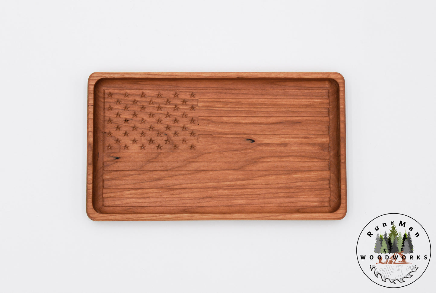 Cherry Handcrafted Wood Tray, Wooden Flag Desk Organizer