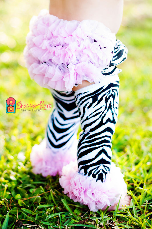 Pink Ruffle Zebra Chiffon Ruffle Leg Warmers