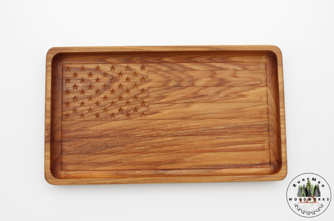 Hickory Handcrafted Wood Tray, Wooden Flag Desk Organizer