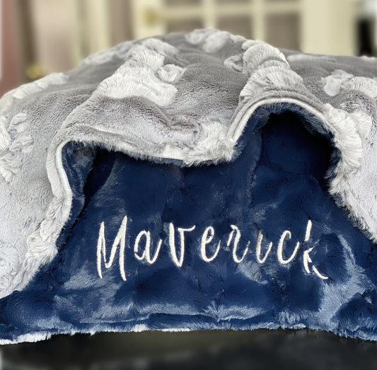 Personalized Gray Embossed Paw Minky Pet Blanket