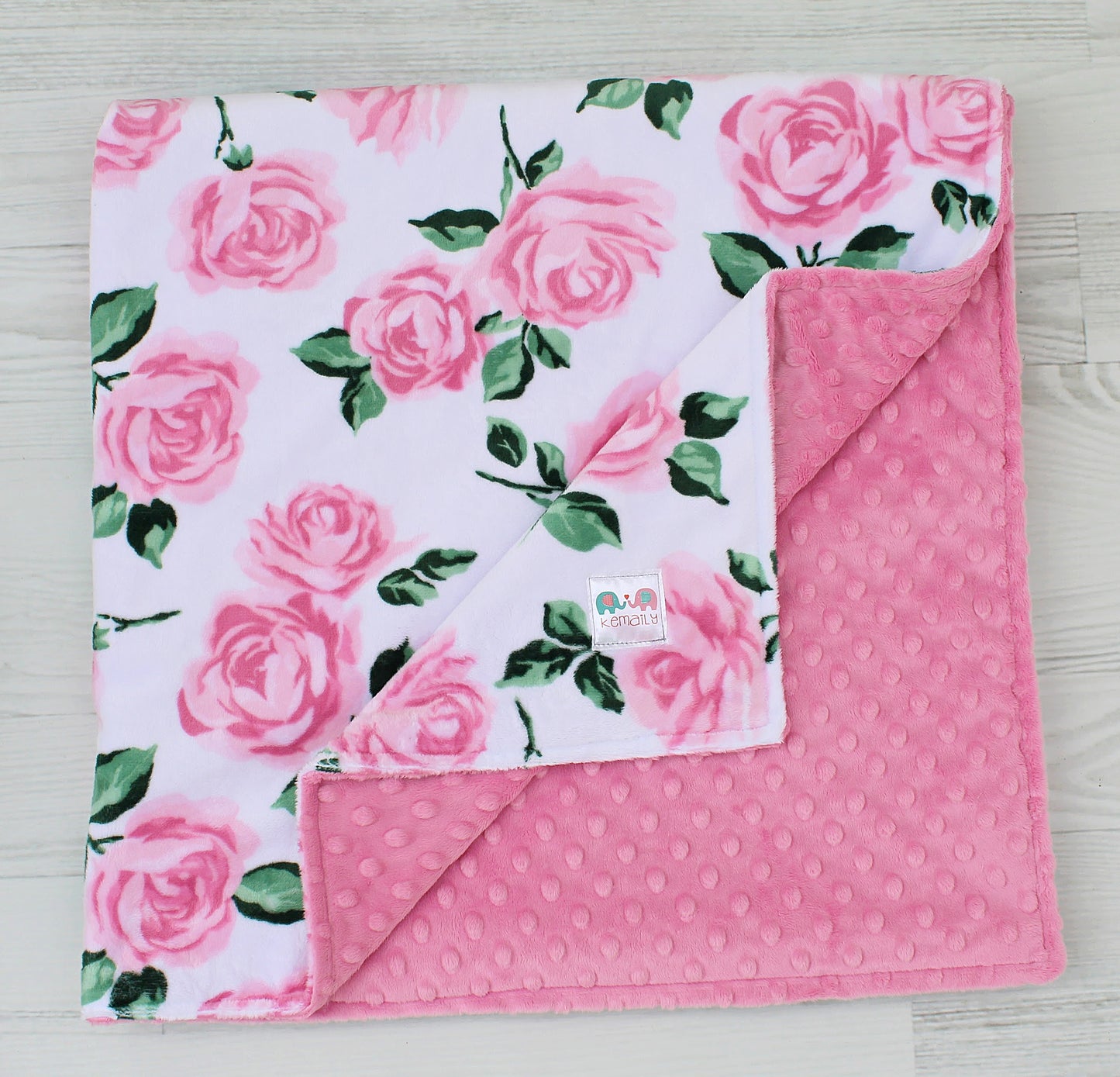 Vintage Rose on Hot Pink Personalized Minky Baby Blanket