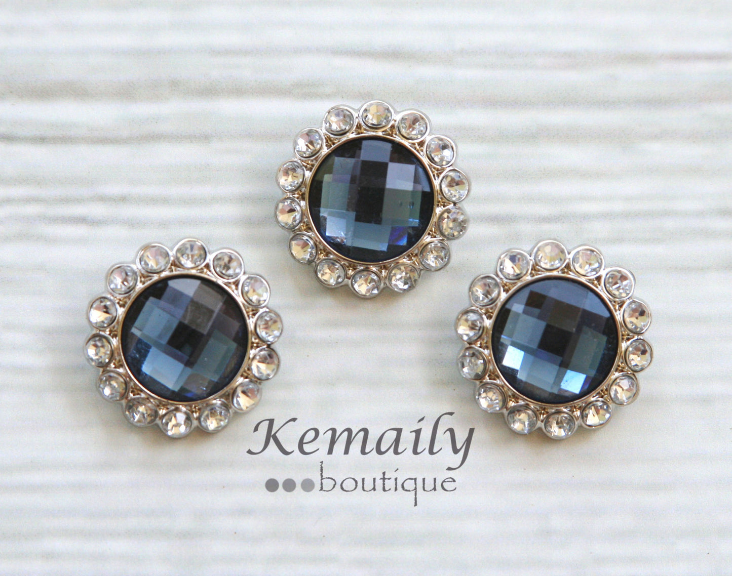 Rhinestone Blue with Clear Surrounding Acrylic 26mm Button 3 pack