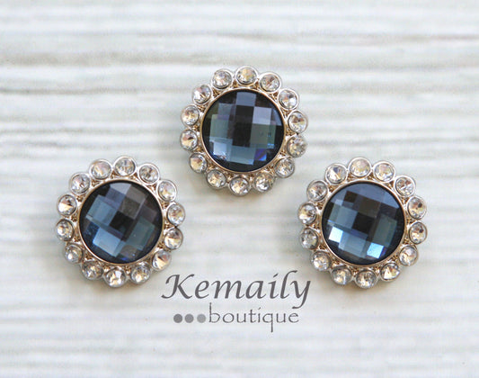 Rhinestone Blue with Clear Surrounding Acrylic 26mm Button 3 pack