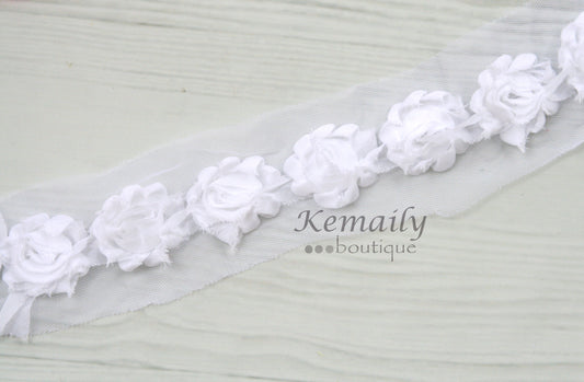 2-1/2in White Chiffon By The Yard Trim