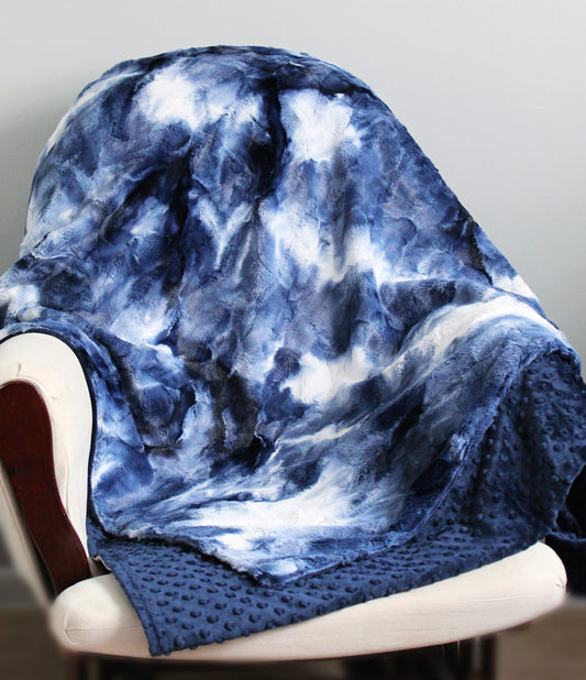 Blue tie-dye Adult Minky Blanket