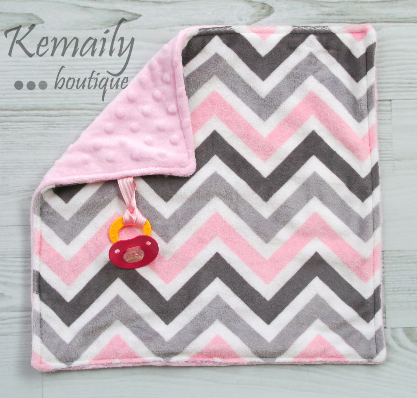 Pink and Grey Multi Chevron Minky Binky Blanket