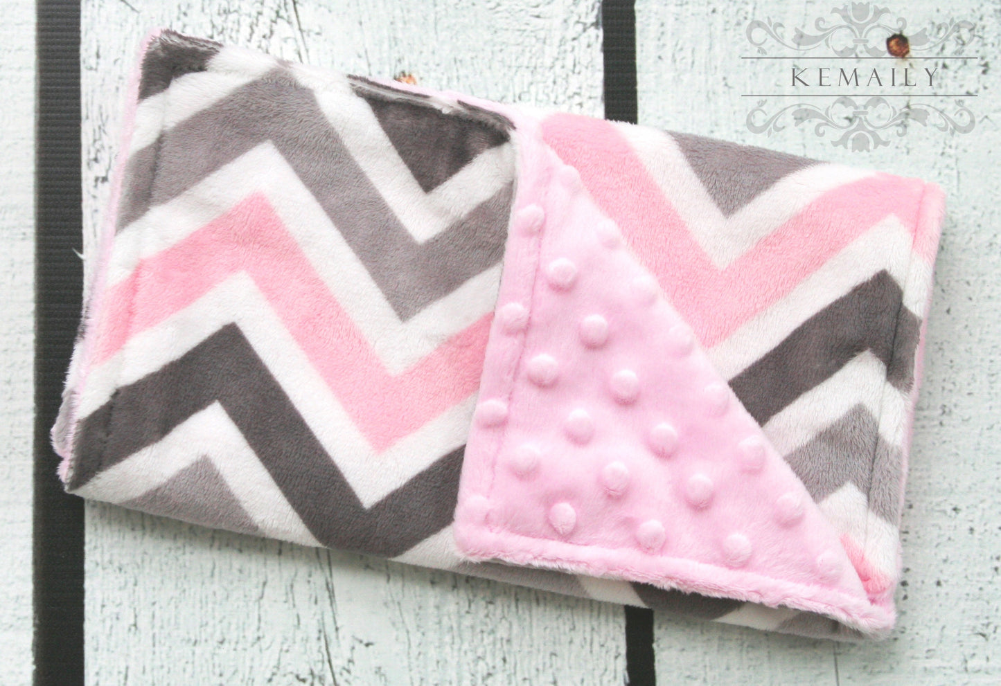 Pink Gray Multi Chevron Minky Burp Cloth