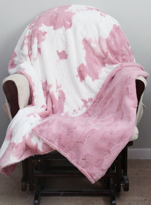 Adult Woodrose Cow Minky Blanket