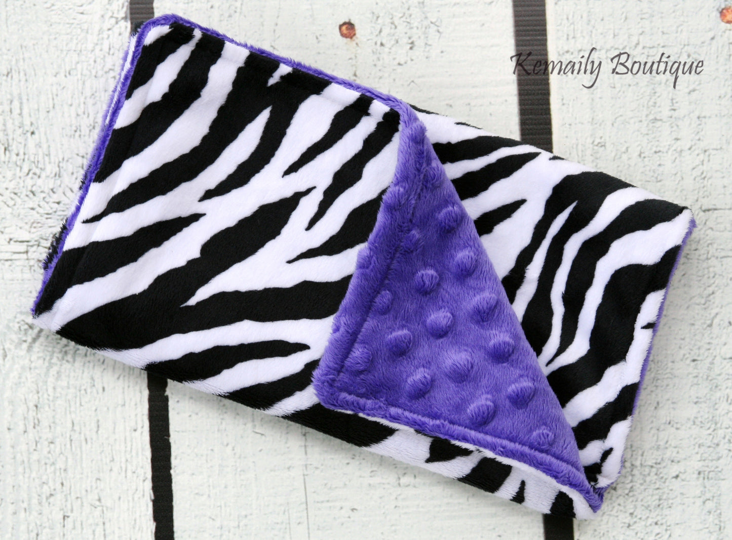Zebra on Purple Minky Burp Cloth