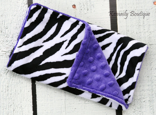 Zebra on Purple Minky Burp Cloth