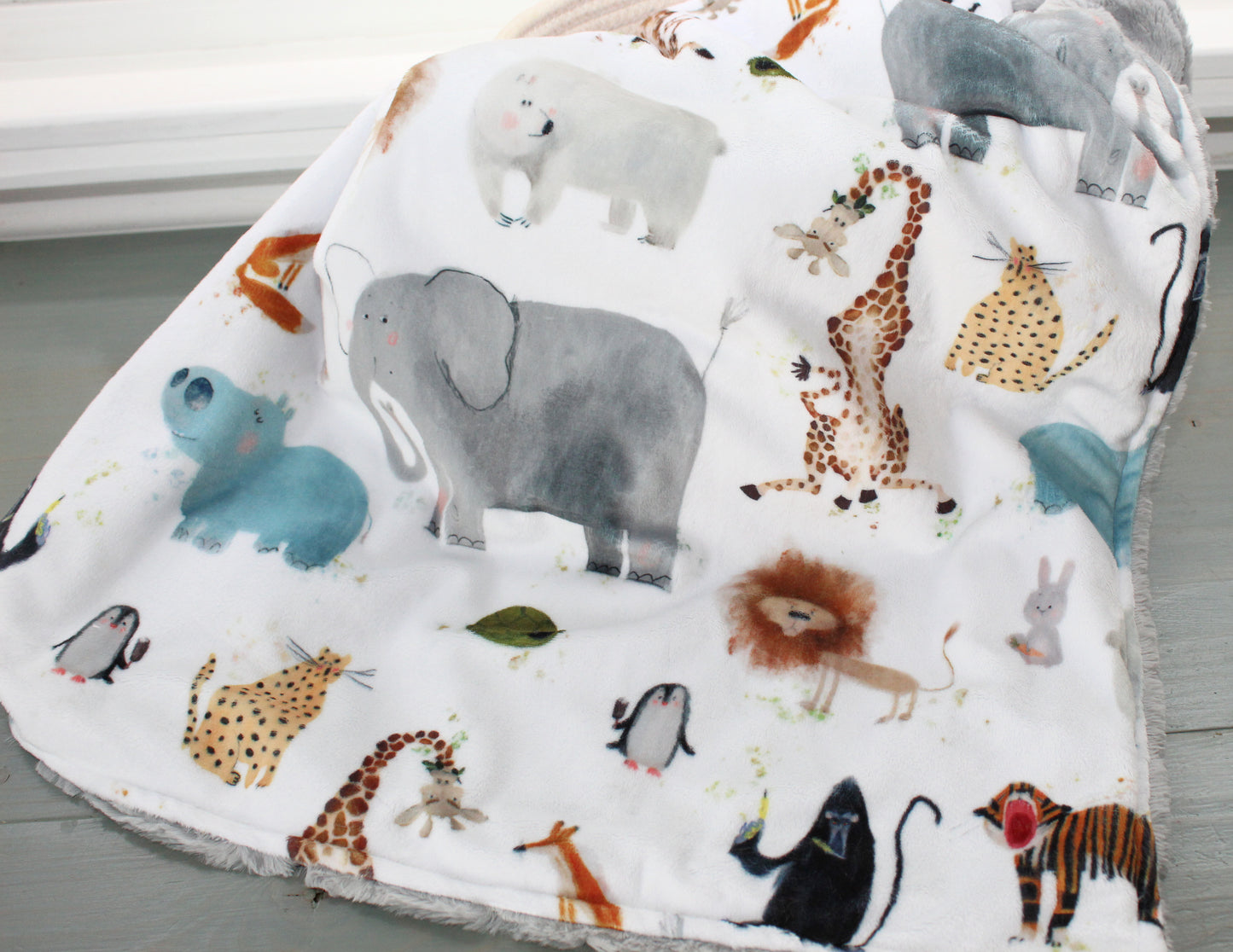 Personalized Baby Blanket, Zoo Animal Friends Minky Baby Blanket