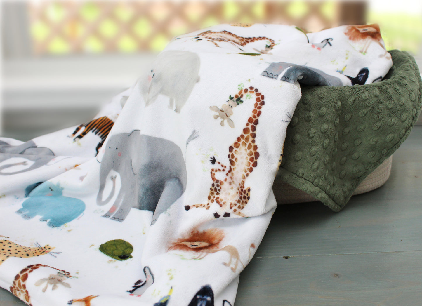 Personalized Baby Blanket, Zoo Animal Friends Minky Baby Blanket