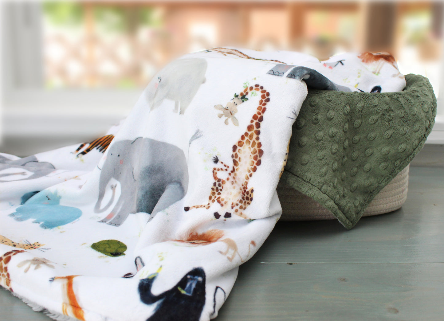 Personalized Baby Blanket, Zoo Animal Friends Minky Baby Blanket