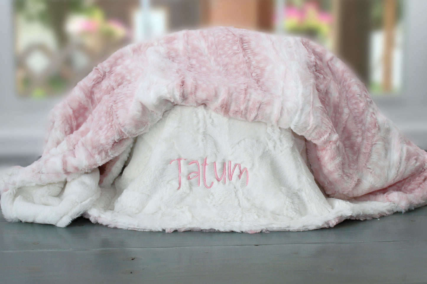 Personalized Blanket - Rosewater Fawn Minky Baby Girl Blanket