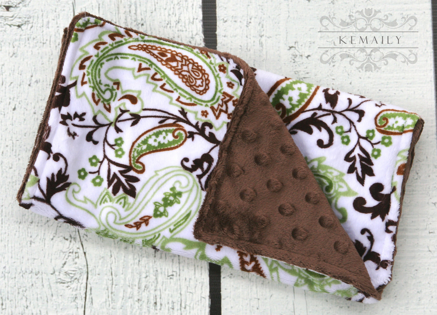 Green and Brown Paisley Minky Burp Cloth
