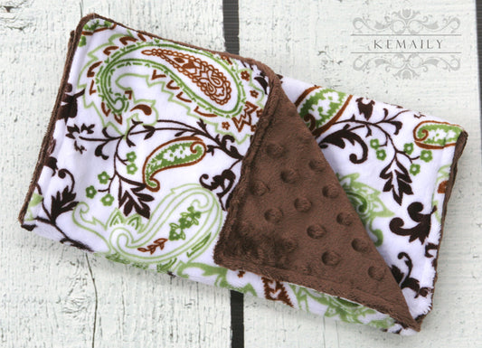 Green and Brown Paisley Minky Burp Cloth