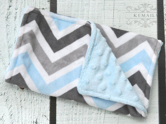 Gray Blue Chevron Minky Burp Cloth