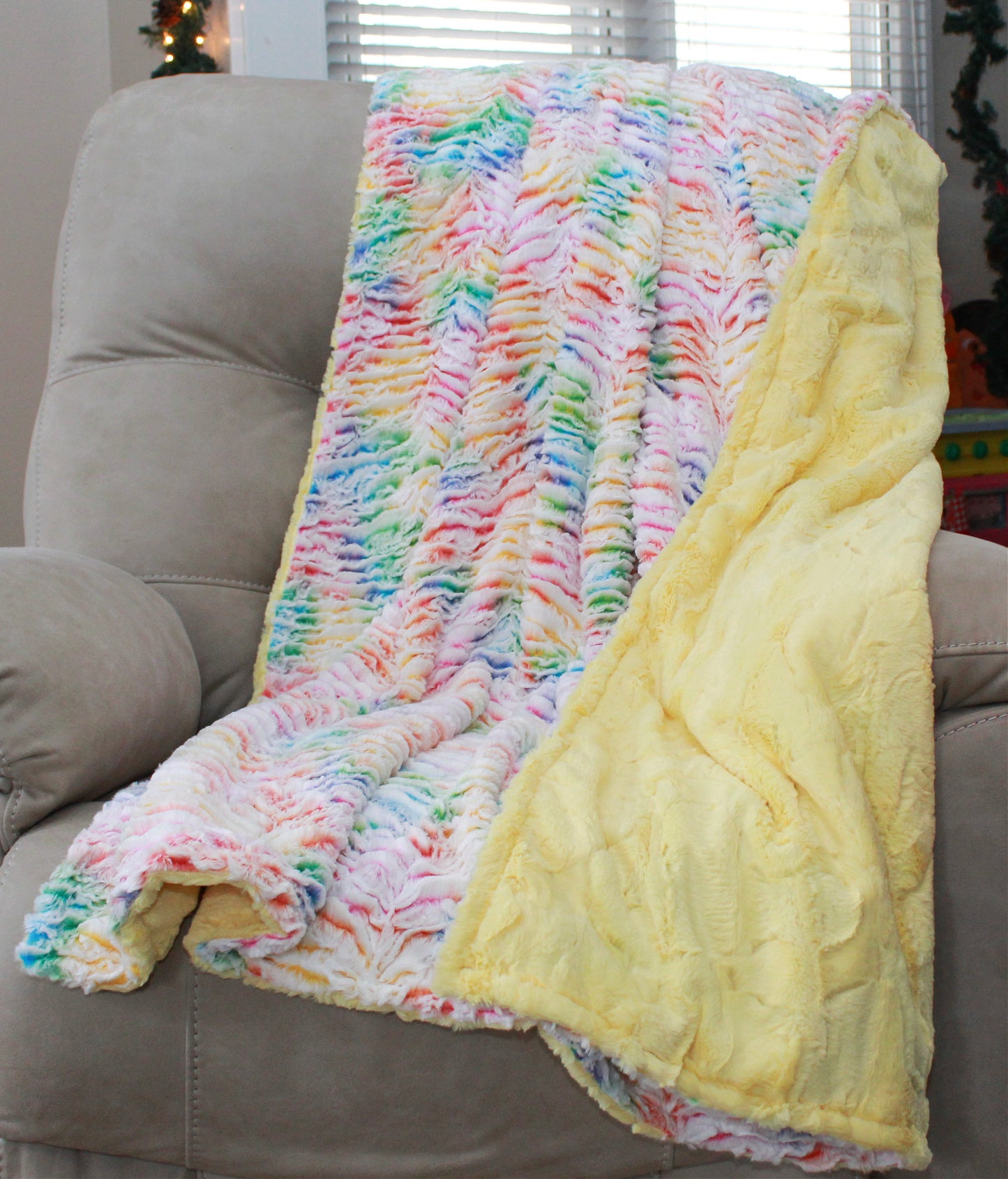 Vibrant Prism Rainbow Minky Adult Blanket