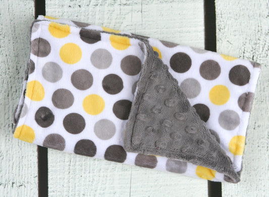 Yellow Gray Polka Dots Minky Burp Cloth