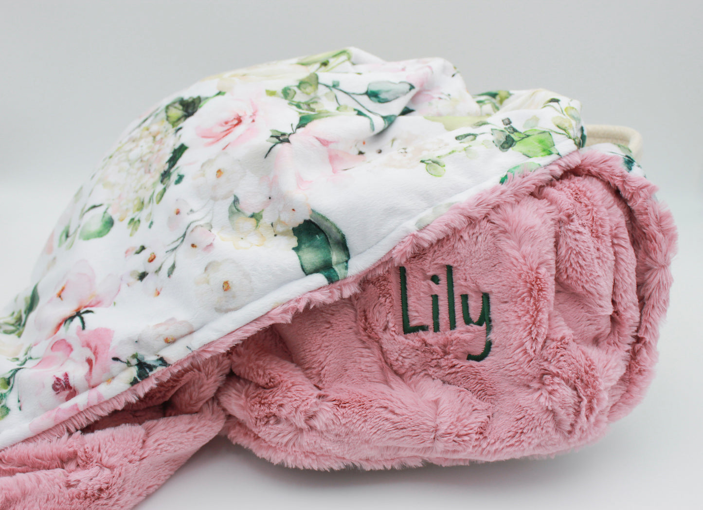 Personalized Baby Blanket, Pink Floral Minky Baby Blanket