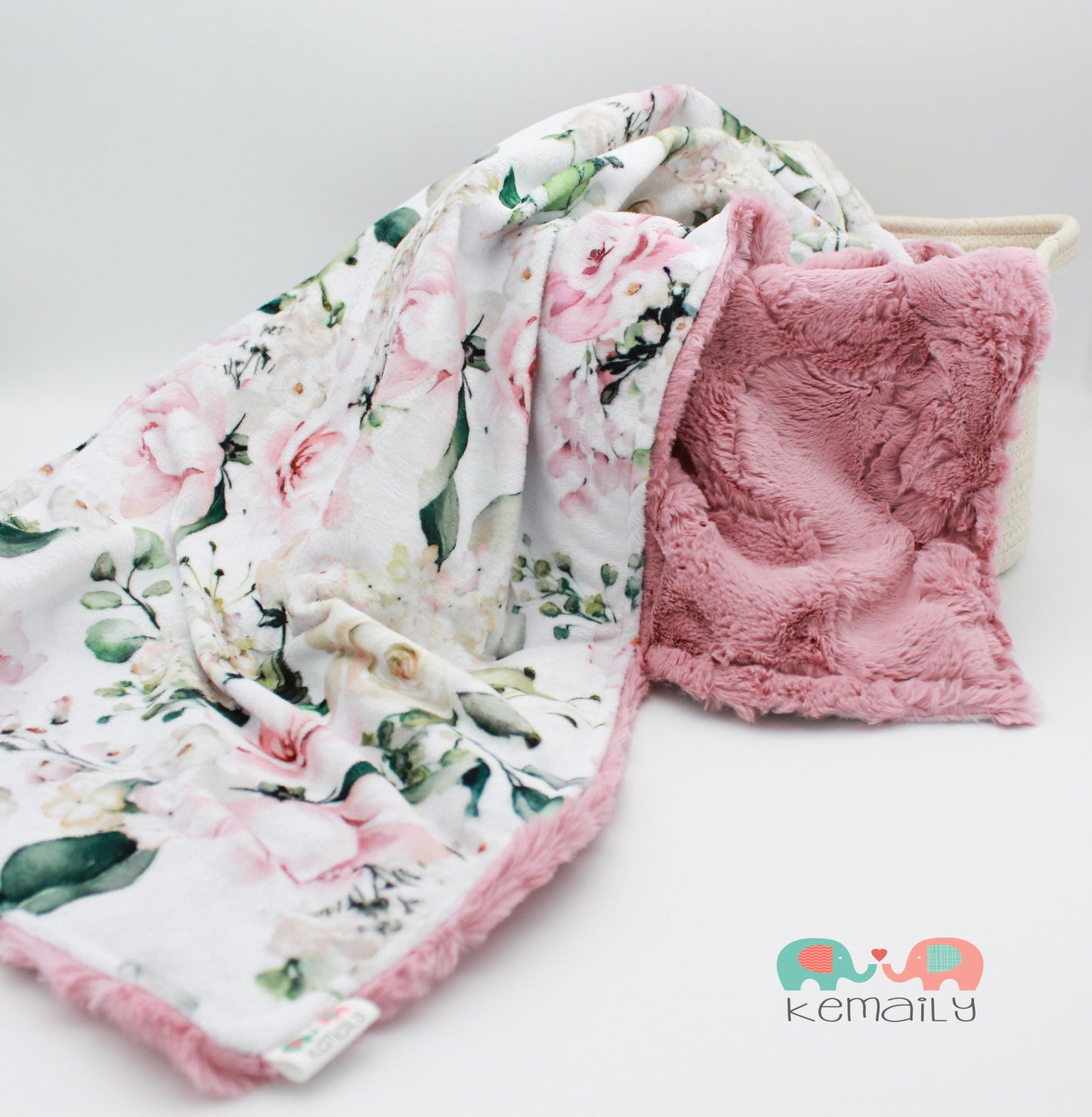 Personalized Baby Blanket, Pink Floral Minky Baby Blanket