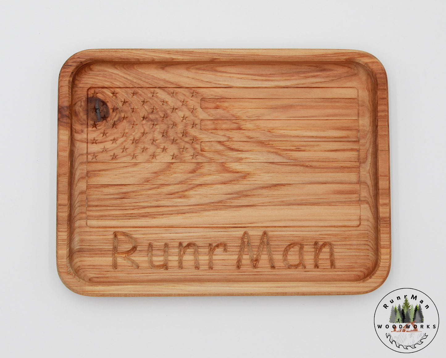 Custom Name Hickory Handcrafted Wood Tray, Wooden Flag Desk Organizer