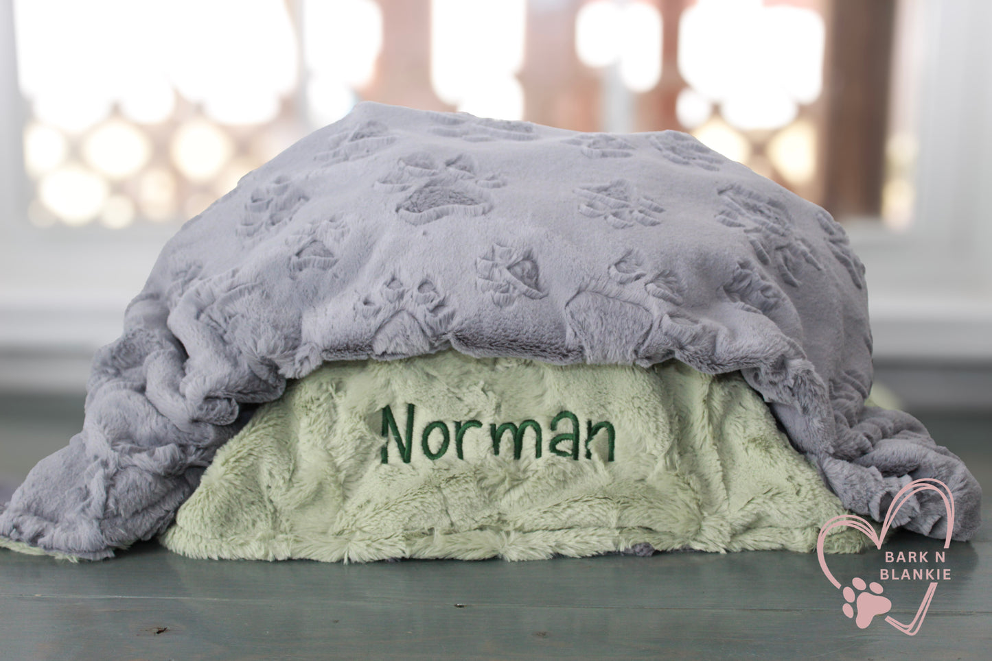 Personalized Pet Blanket  - Gray Embossed Paw Minky Blanket