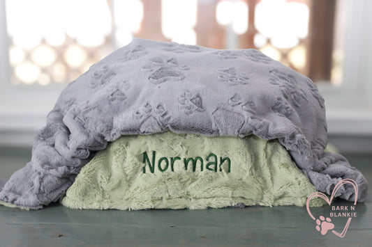 Personalized Pet Blanket  - Gray Embossed Paw Minky Blanket