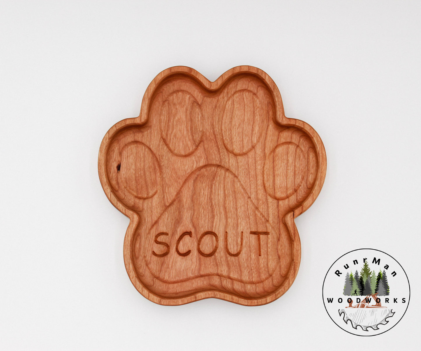 Personalized Cherry Handcrafted Wood Tray, Wooden Paw Print Organizer