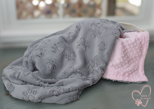 Personalized Pet Blanket, Gray Embossed Paws Minky Blanket
