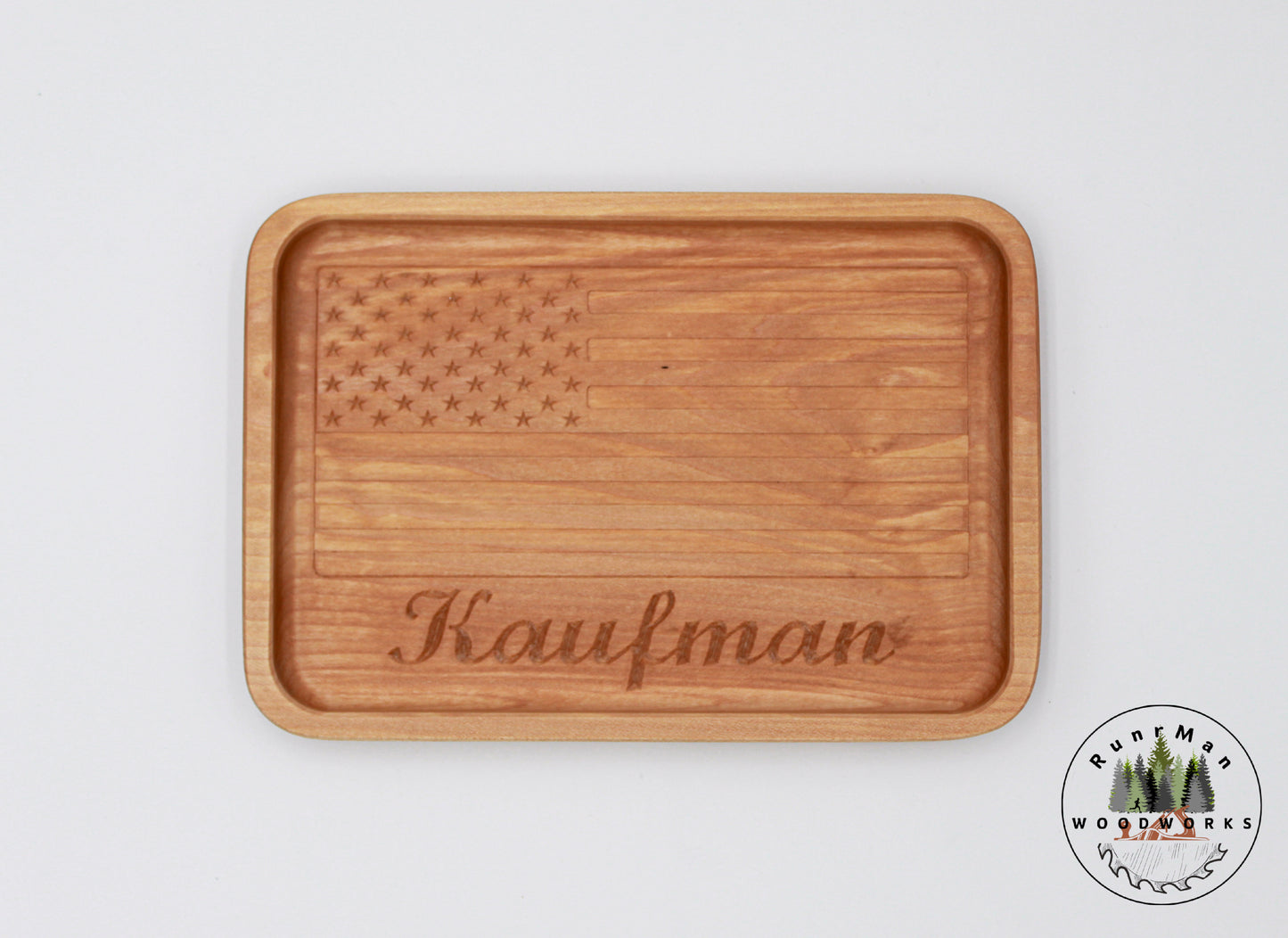 Custom Name Maple Handcrafted Wood Tray, Wooden Flag Desk Organizer