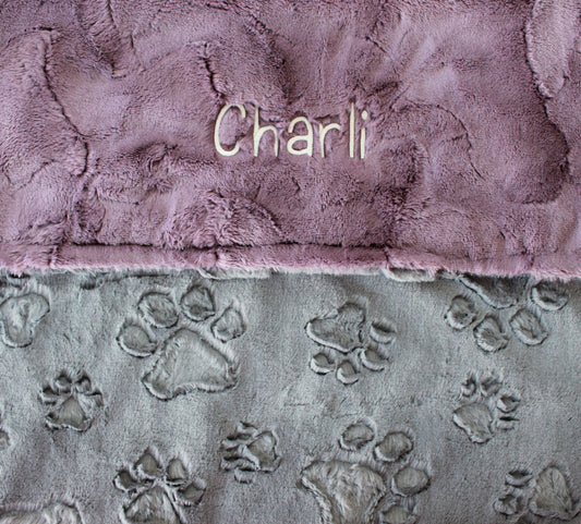 Personalized Pet Blanket, Gray Embossed Paws Minky Blanket