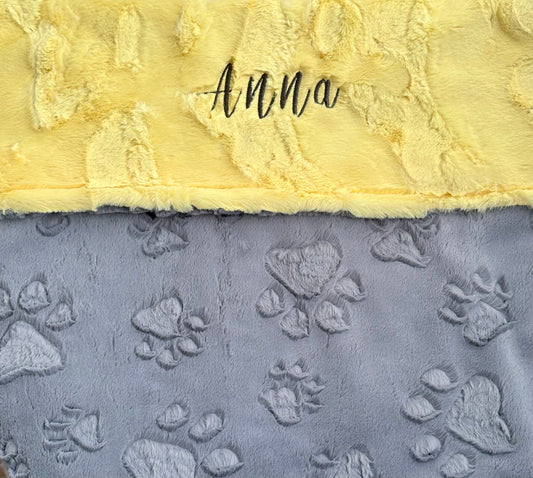 Personalized Pet Blanket, Gray Embossed Paws Minky Blanket
