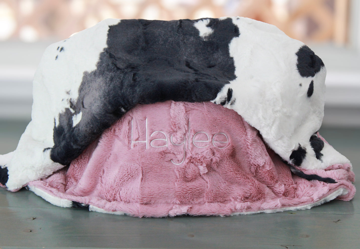 Personalized Blanket - Cow Minky Baby Girl Blanket