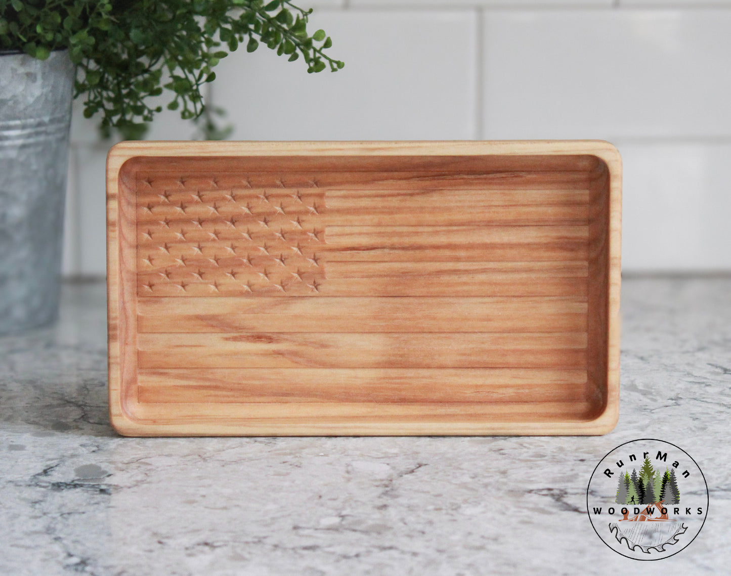 Maple Handcrafted Wood Tray, Wooden Flag Desk Organizer