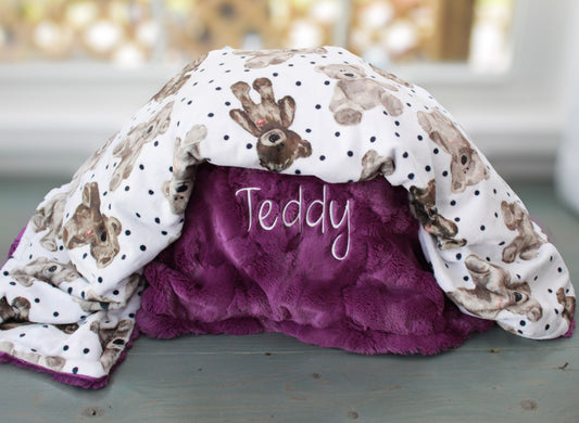 Personalized Pet Blanket, Teddy Bear Minky Blanket