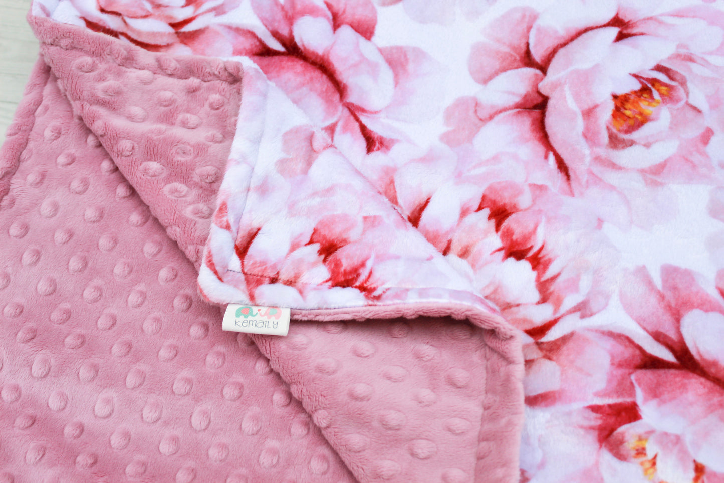 Personalized Baby Blanket, Pink Petal Flower Minky Baby Blanket