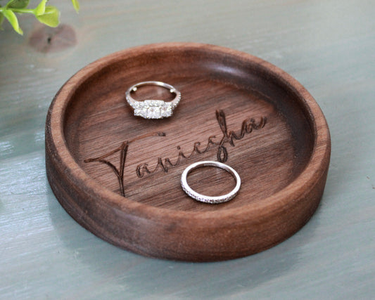 Personalized Ring Dish, Walnut Handcrafted Wood Dish, Wedding Gift