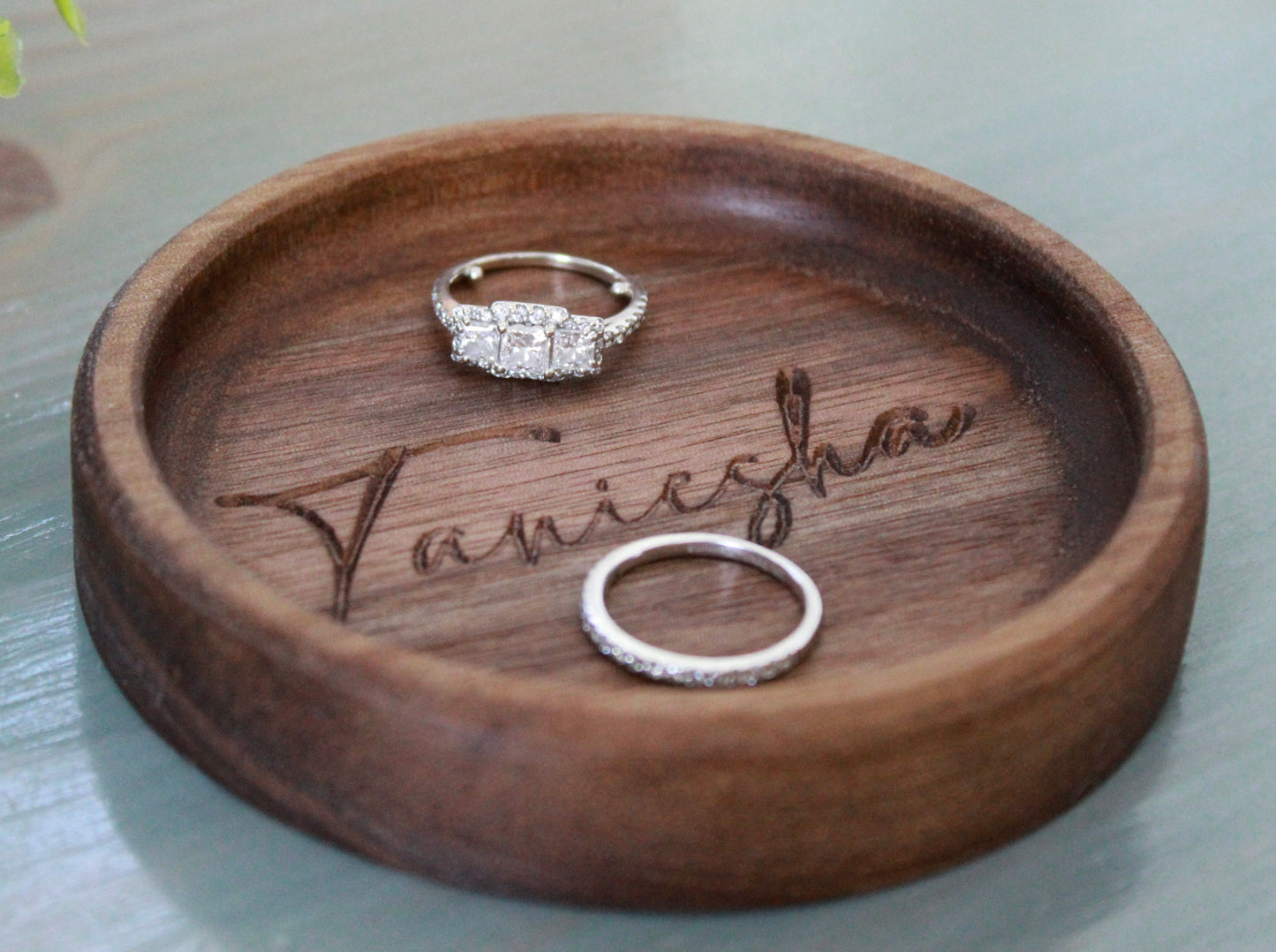 Personalized Ring Dish, Walnut Handcrafted Wood Dish, Wedding Gift