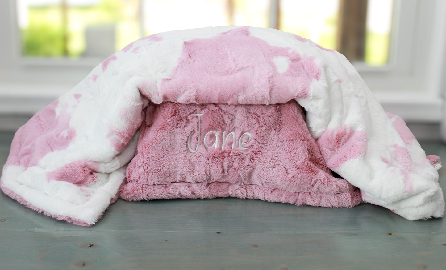 Personalized Blanket - Woodrose Pink Cow Minky Baby Girl Blanket