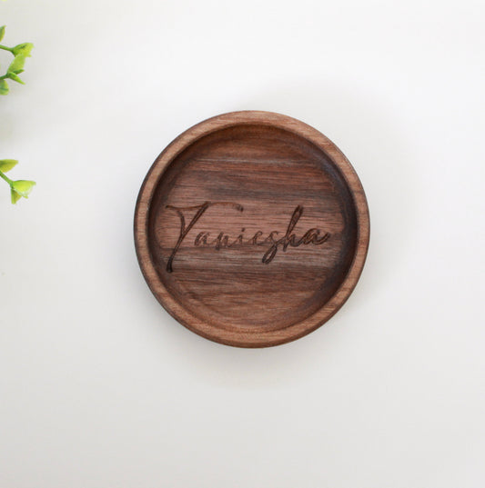 Personalized Ring Dish, Walnut Handcrafted Wood Dish, Wedding Gift