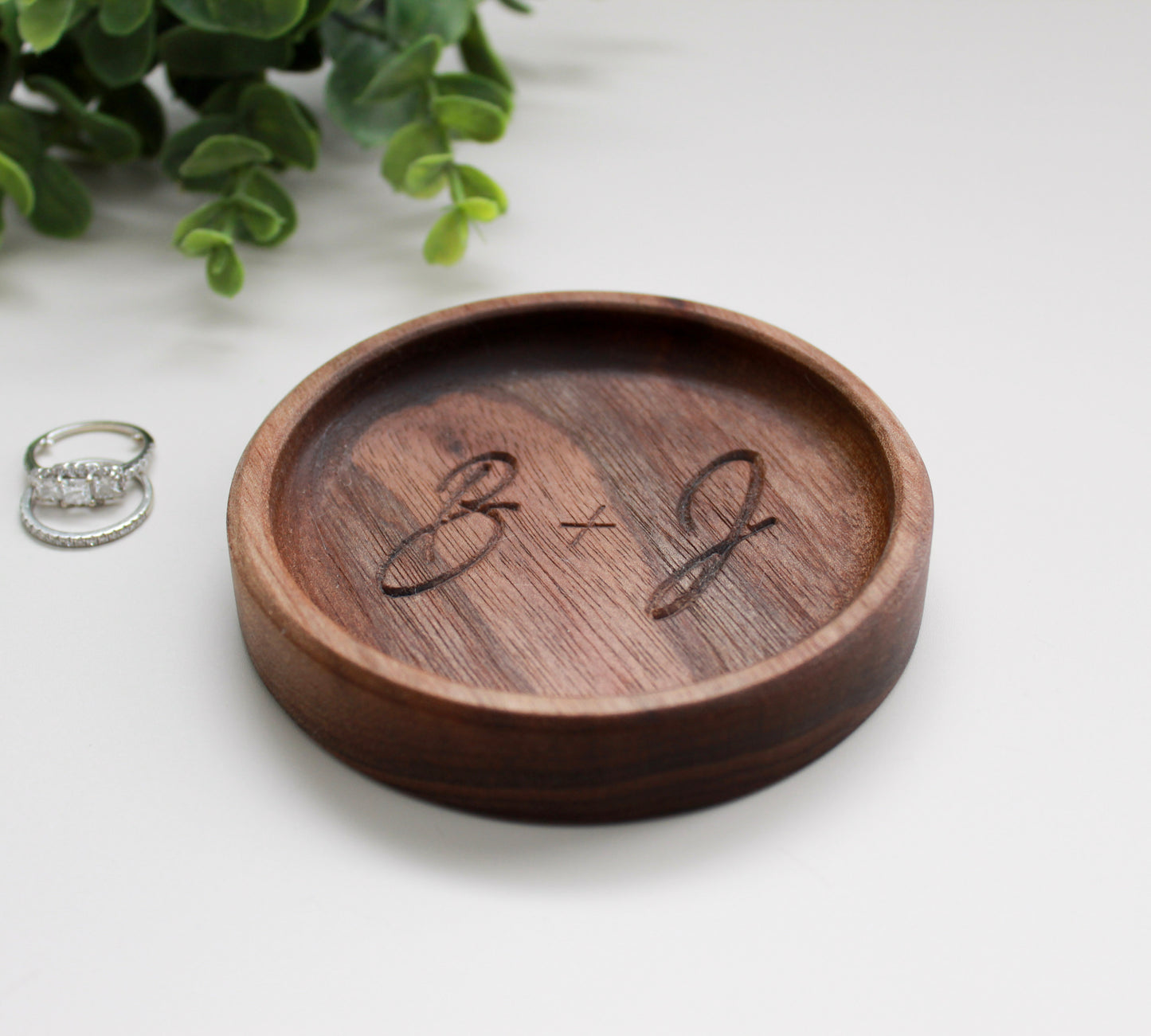 Personalized Ring Dish, Walnut Handcrafted Wood Dish, Wedding Gift, New Couple Gift