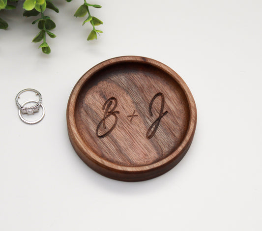 Personalized Ring Dish, Walnut Handcrafted Wood Dish, Wedding Gift, New Couple Gift