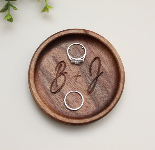 Personalized Ring Dish, Walnut Handcrafted Wood Dish, Wedding Gift, New Couple Gift