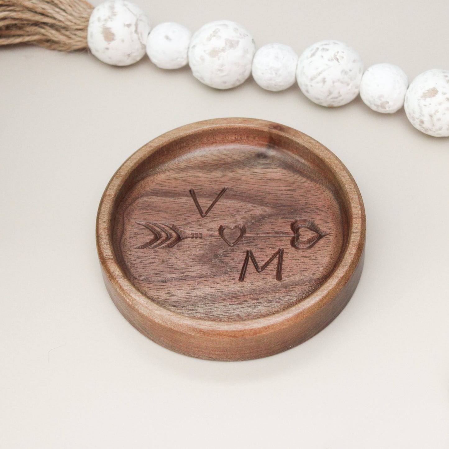 Personalized Ring Dish, Walnut Handcrafted Wood Dish, Valentine Gift