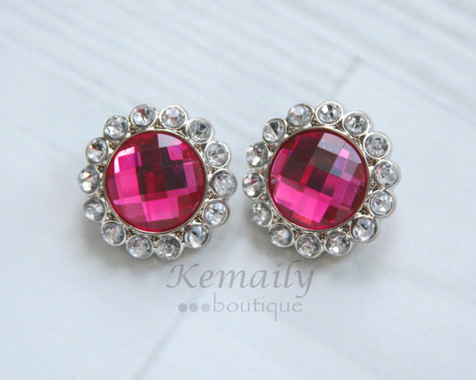 2 Pack 2 Tone Fuschia Clear Acrylic Rhinestone Buttons 26mm