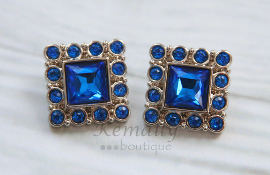 Royal Blue Square Acrylic Rhinestone Buttons 28mm