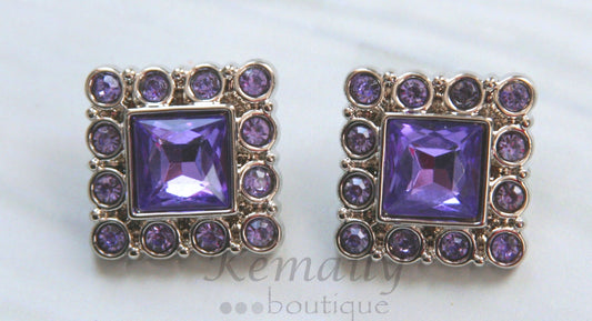 Purple Square Acrylic Rhinestone Buttons 28mm